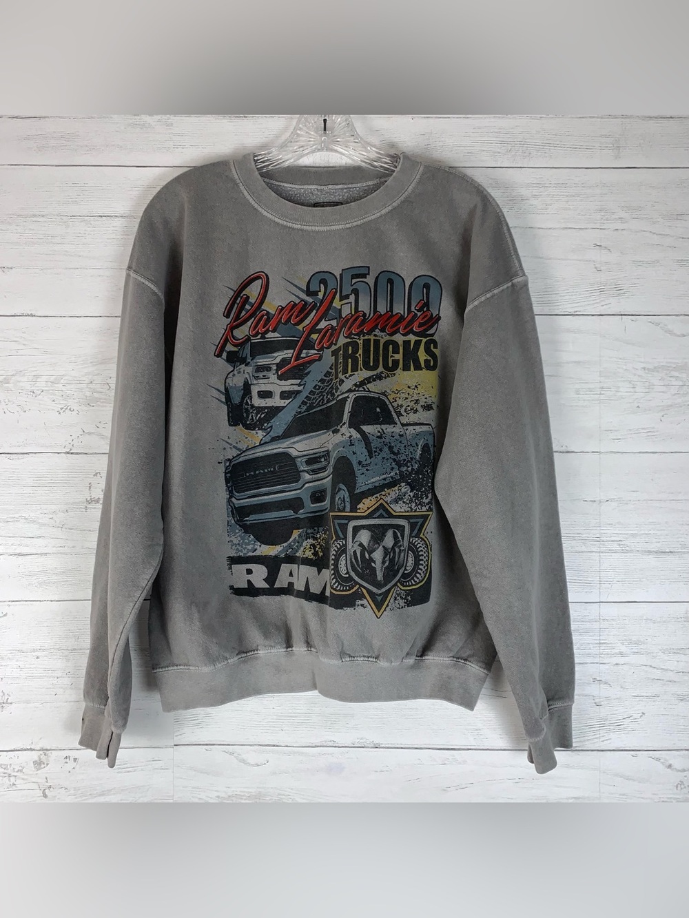 Ram Laramie 2500 Trucks M/L Grey Crewneck Sweatshirt Graphic Pullover